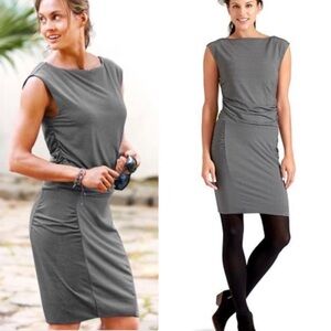 Athleta Micro Striped Westwood Dress Casual Comfy Ruched Sheath Dress